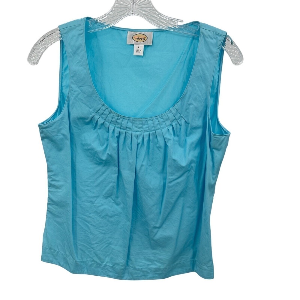 Talbots Women Size 6 Blue Sleeveless Pleated Scoop Neck Cotton Shell Top  Comfy